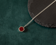 Load image into Gallery viewer, Red Resin Silver Hexagon Necklace