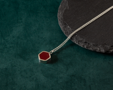 Load image into Gallery viewer, Red Resin Silver Hexagon Necklace