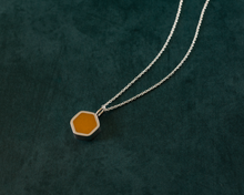 Load image into Gallery viewer, Yellow Resin Silver Hexagon Necklace