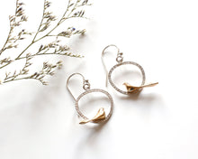 Load image into Gallery viewer, Silver & Bronze Bird Earrings