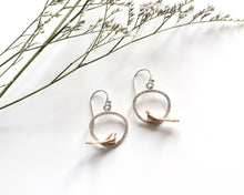 Load image into Gallery viewer, Silver & Bronze Bird Earrings