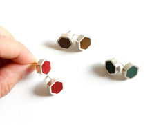 Load image into Gallery viewer, Sterling Silver Hexagon Stud Earrings