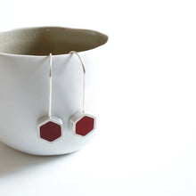 Load image into Gallery viewer, Red Resin Silver Hexagon Earrings