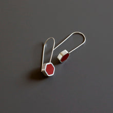 Load image into Gallery viewer, Red Resin Silver Hexagon Earrings