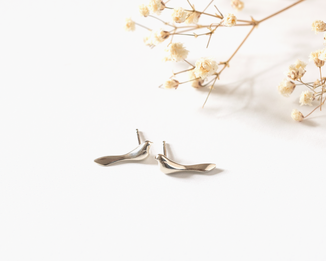 Sterling Silver Bird Stud Earrings