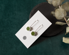 Load image into Gallery viewer, Charming Green Resin Sterling Silver Hexagon Drop Earrings

