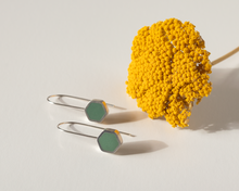 Load image into Gallery viewer, Vibrant Turquoise Resin Sterling Silver Hexagon Drop Earrings
