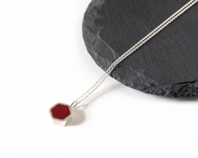Load image into Gallery viewer, Modern Red Resin Sterling Silver Hexagon Necklace

