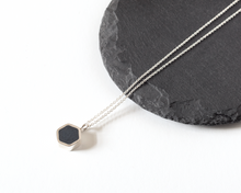 Load image into Gallery viewer, Elegant Navy Blue Resin Sterling Silver Hexagon Necklace
