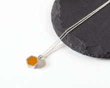 Load image into Gallery viewer, Contemporary Yellow Resin Sterling Silver Hexagon Necklace
