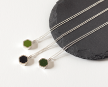 Load image into Gallery viewer, Elegant Green Resin Sterling Silver Hexagon Necklace
