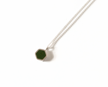 Load image into Gallery viewer, Dark Green Resin Silver Hexagon Necklace
