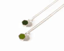 Load image into Gallery viewer, Elegant Green Resin Sterling Silver Hexagon Necklace
