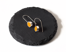 Load image into Gallery viewer, Yellow Resin Silver Hexagon Earrings
