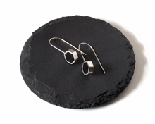 Load image into Gallery viewer, Black Resin Sterling Silver Hexagon Drop Earrings
