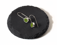 Load image into Gallery viewer, Charming Green Resin Sterling Silver Hexagon Drop Earrings

