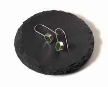 Load image into Gallery viewer, Sophisticated Dark Green Resin Sterling Silver Hexagon Drop Earrings
