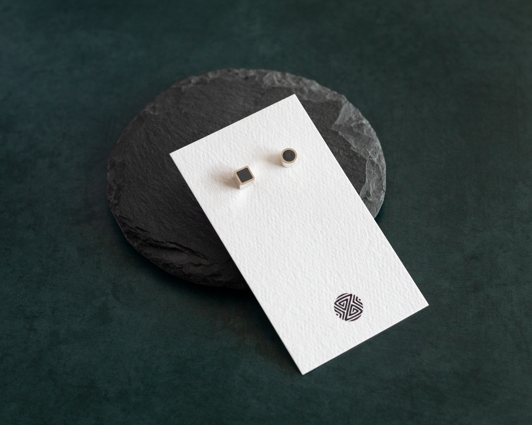 Asymmetrical Resin & Silver Stud Earrings