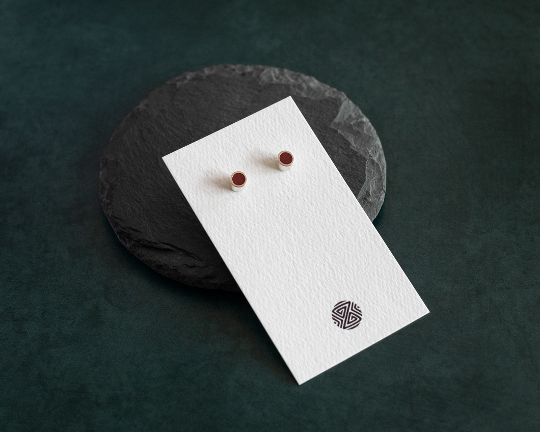 Red Resin Sterling Silver Stud Earrings