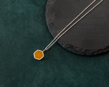 Load image into Gallery viewer, Yellow Resin Silver Hexagon Necklace
