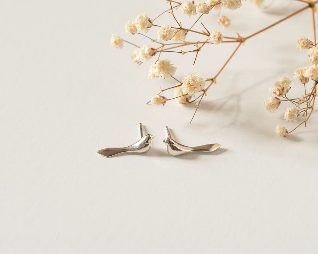 Whimsical Sterling Silver Bird Stud Earrings • Handcrafted Nature-Inspired Jewelry