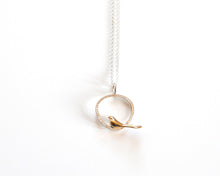 Load image into Gallery viewer, Dainty Sparrow Necklace • Silver &amp; Yellow Bronze Bird Pendant

