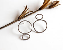 Load image into Gallery viewer, Mismatched oxidized silver stud earrings | Dainty asymmetrical post earrings | Minimal delicate hoop earrings
