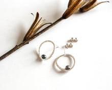 Load image into Gallery viewer, Silver &amp; freshwater pearl stud earrings | Delicate modern earrings | Minimal textured post earrings
