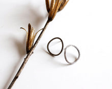 Load image into Gallery viewer, Sterling silver hoop stud earrings | Minimalist oxidized silver post earrings | Delicate textured studs
