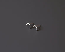 Load image into Gallery viewer, Sterling silver semicircle stud earrings | Small minimalist half circle post earrings | Modern rainbow ear studs
