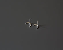 Load image into Gallery viewer, Sterling silver semicircle stud earrings | Small minimalist half circle post earrings | Modern rainbow ear studs
