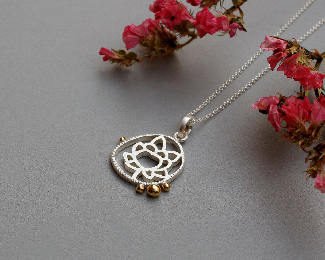 Silver & Brass Grains Lotus Necklace