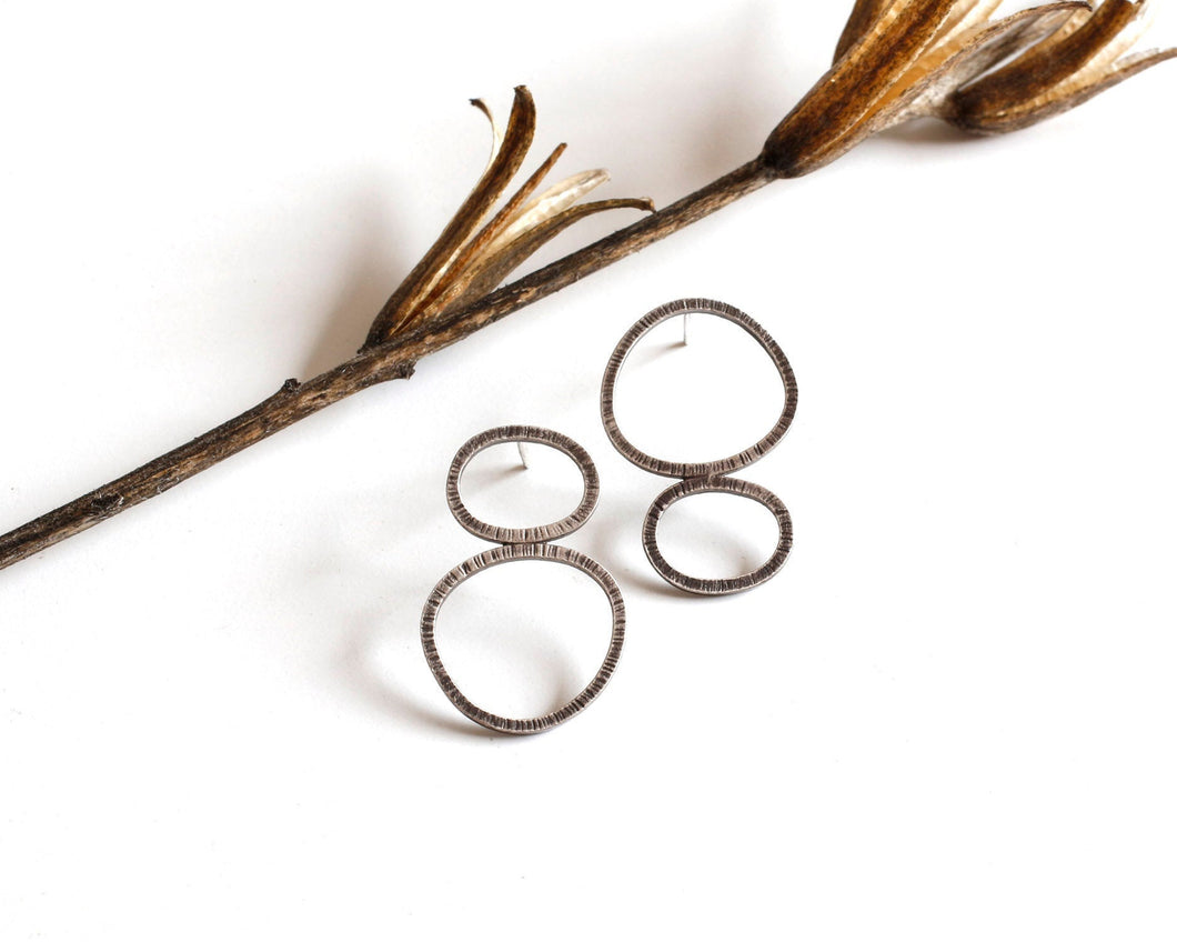 Minimal oxidized silver asymmetrical earrings